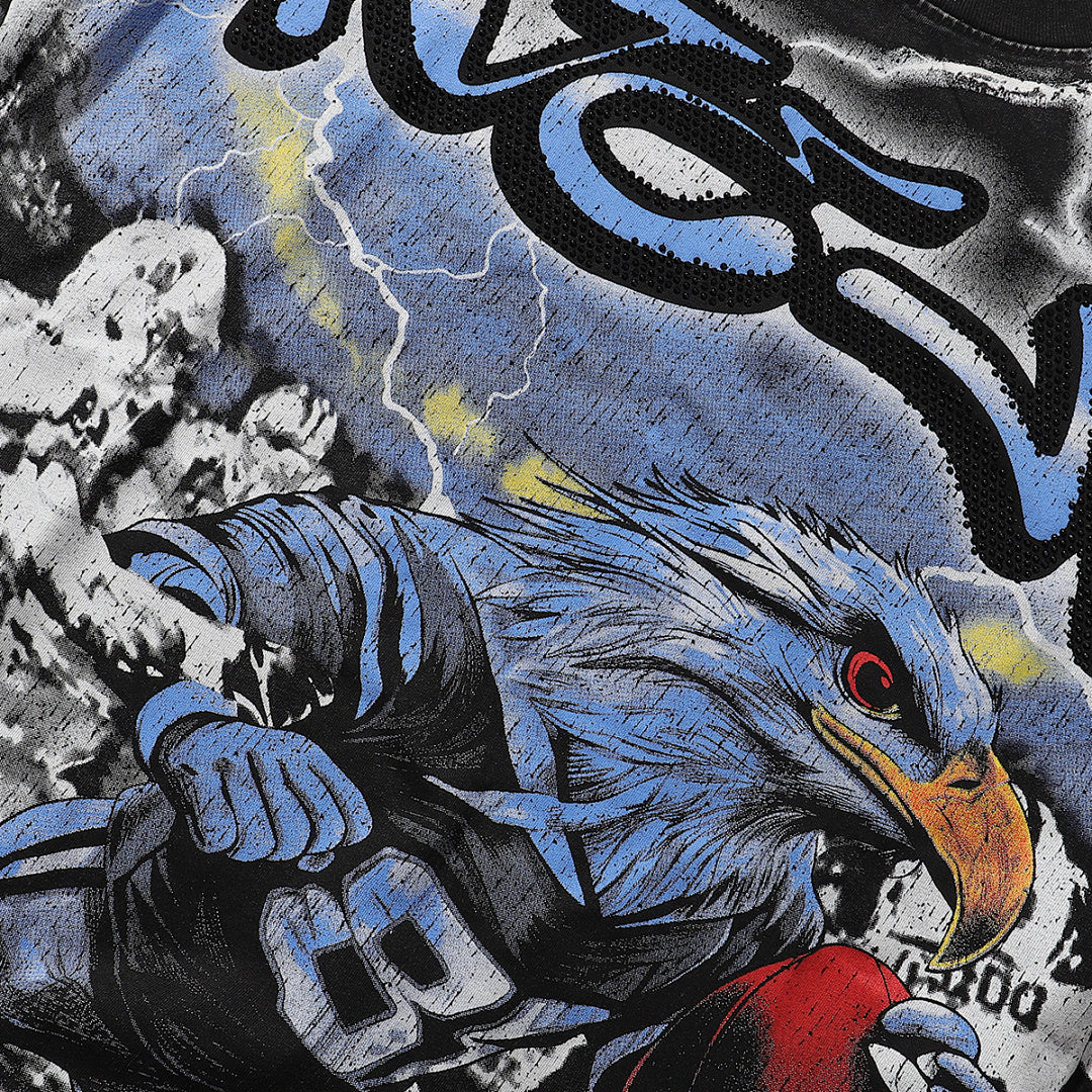 Majestik “Storm Eagle” Football Rhinestone Vintage Tee（Black）