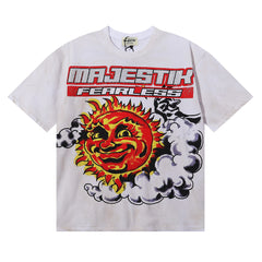 Majestik “Fearless” Vintage Sun & Clouds Rhinestone Tee