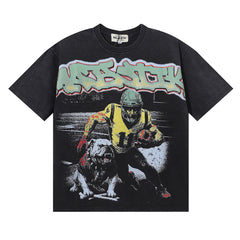 Majestik “Gridiron Dawg” Football Player & Bulldog Rhinestone Vintage Tee