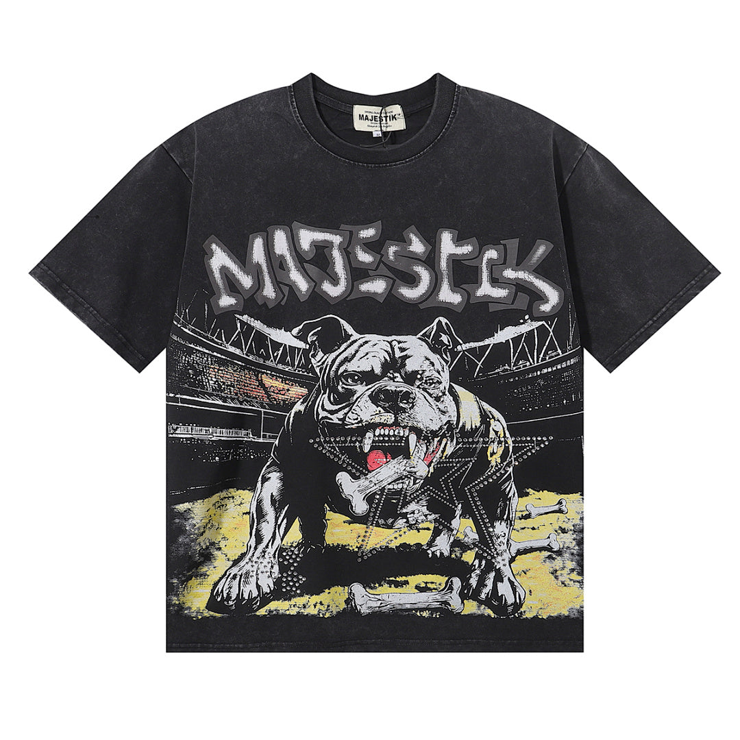 Majestik “Bulldog” Stadium Rhinestone Vintage Tee（Black）