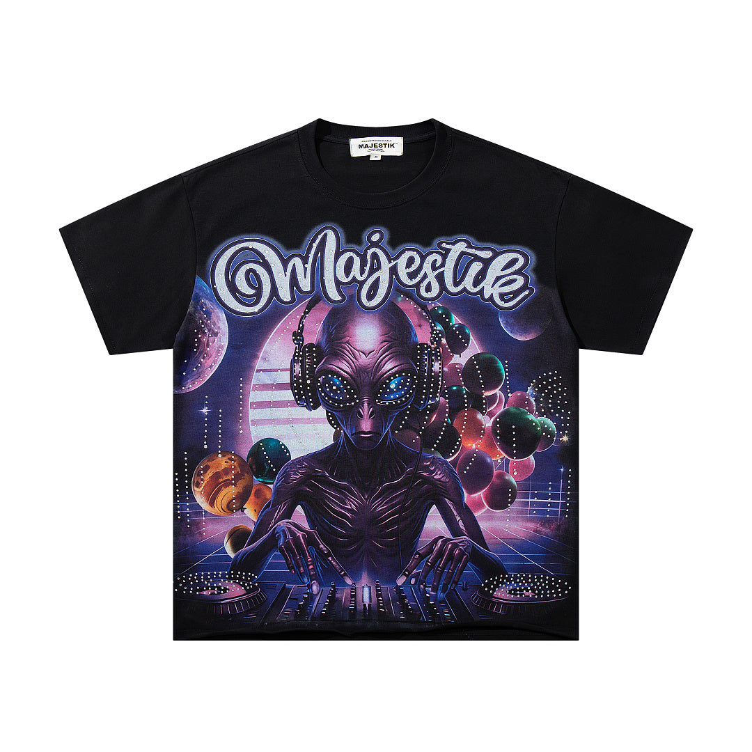 Majestik “Alien DJ Cosmic” Rhinestone Graphic Tee