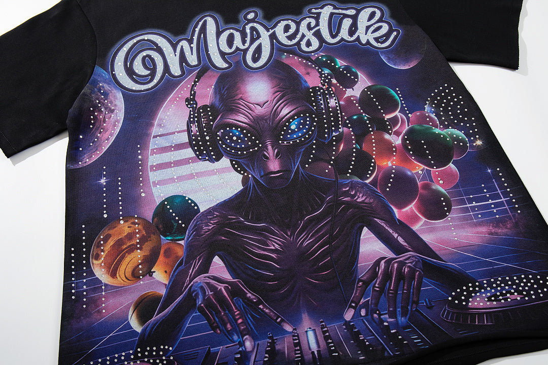 Majestik “Alien DJ Cosmic” Rhinestone Graphic Tee