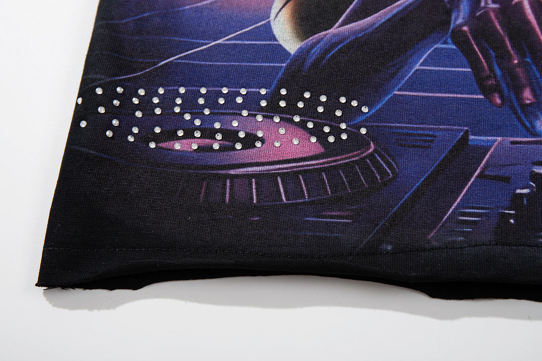 Majestik “Alien DJ Cosmic” Rhinestone Graphic Tee