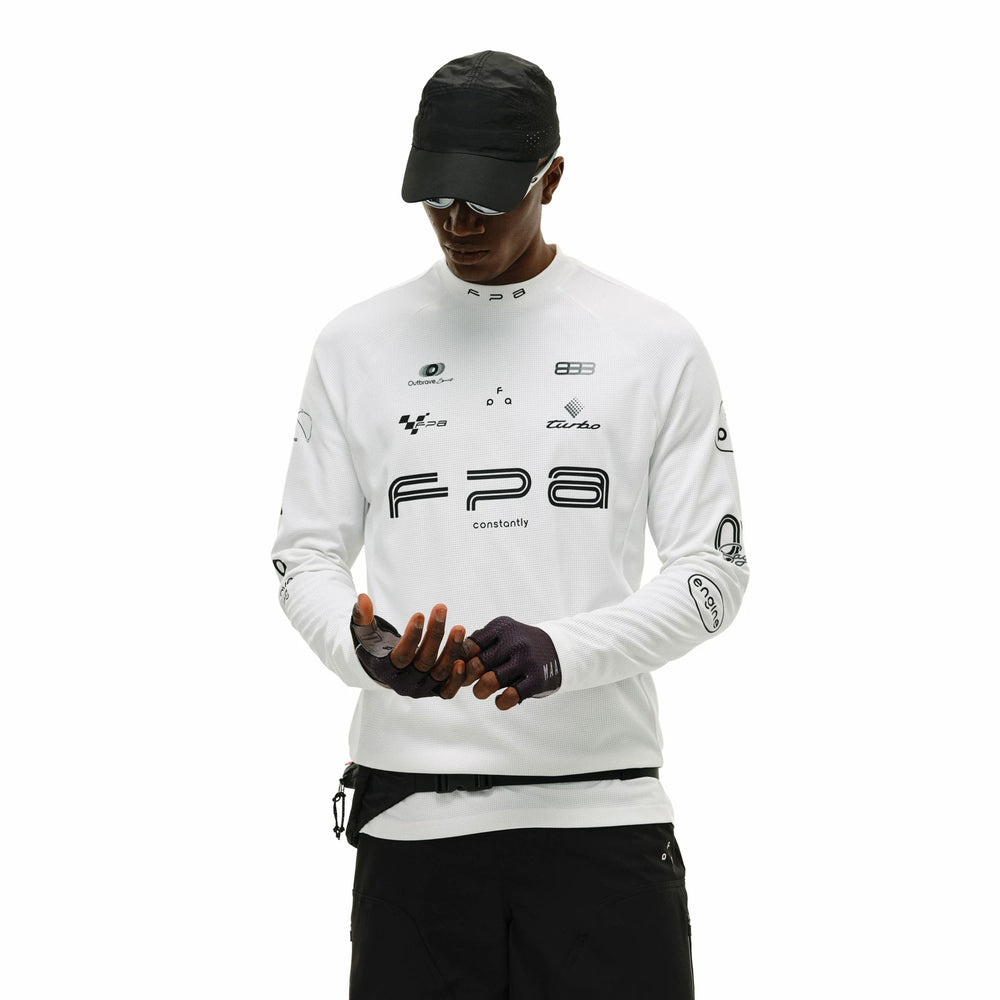 FPA moisture absorbing quick drying semi high neck base long sleeved spring outdoor sports and leisure printed white black T-shirt for men