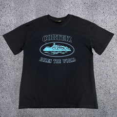 Corteiz "Rules The World" Alcatraz Graphic Tee (Black & Light Blue Edition)