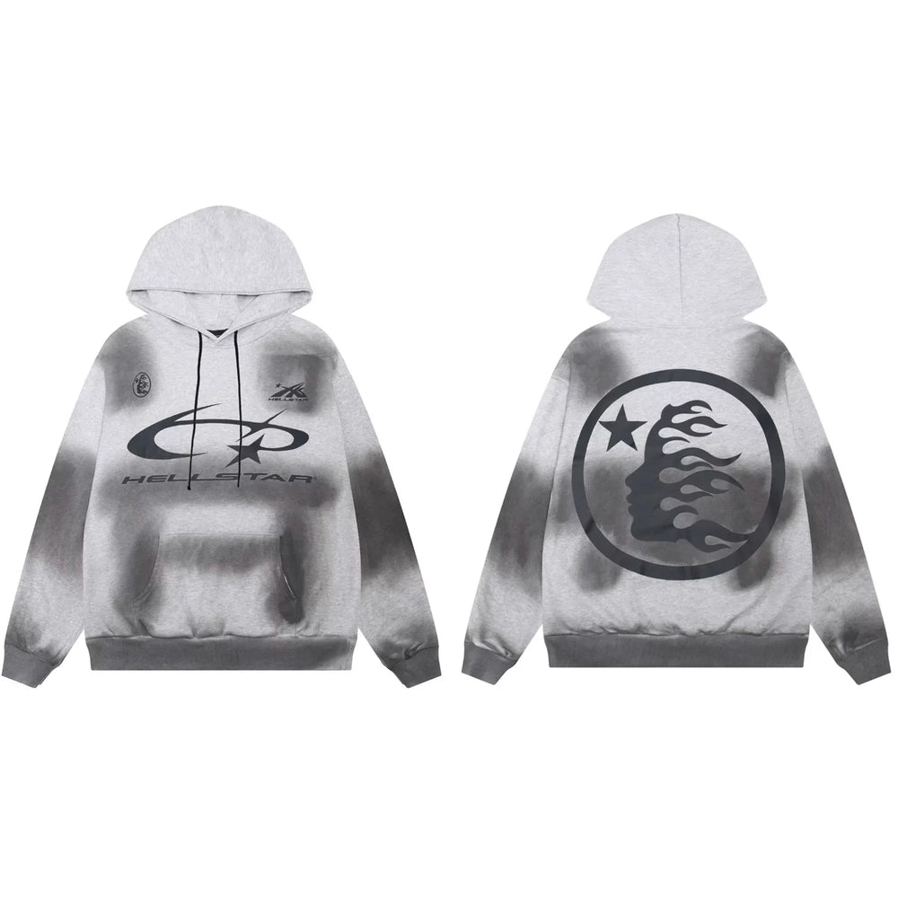 Hellstar Curved Logo & Circular Face Grey Hoodie