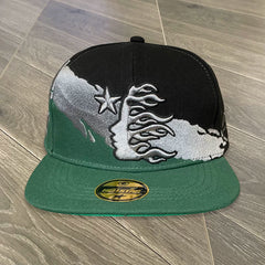 Hellstar Flame Side Profile Graphic Snapback Hat - Green & Black