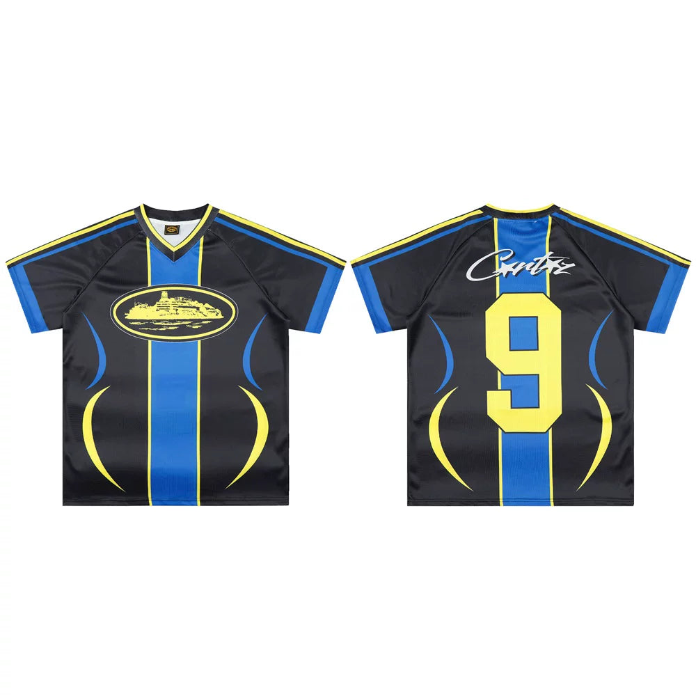 Corteiz Soccer Jersey T-Shirt - Black/Blue/Yellow