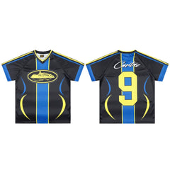Corteiz Soccer Jersey T-Shirt - Black/Blue/Yellow