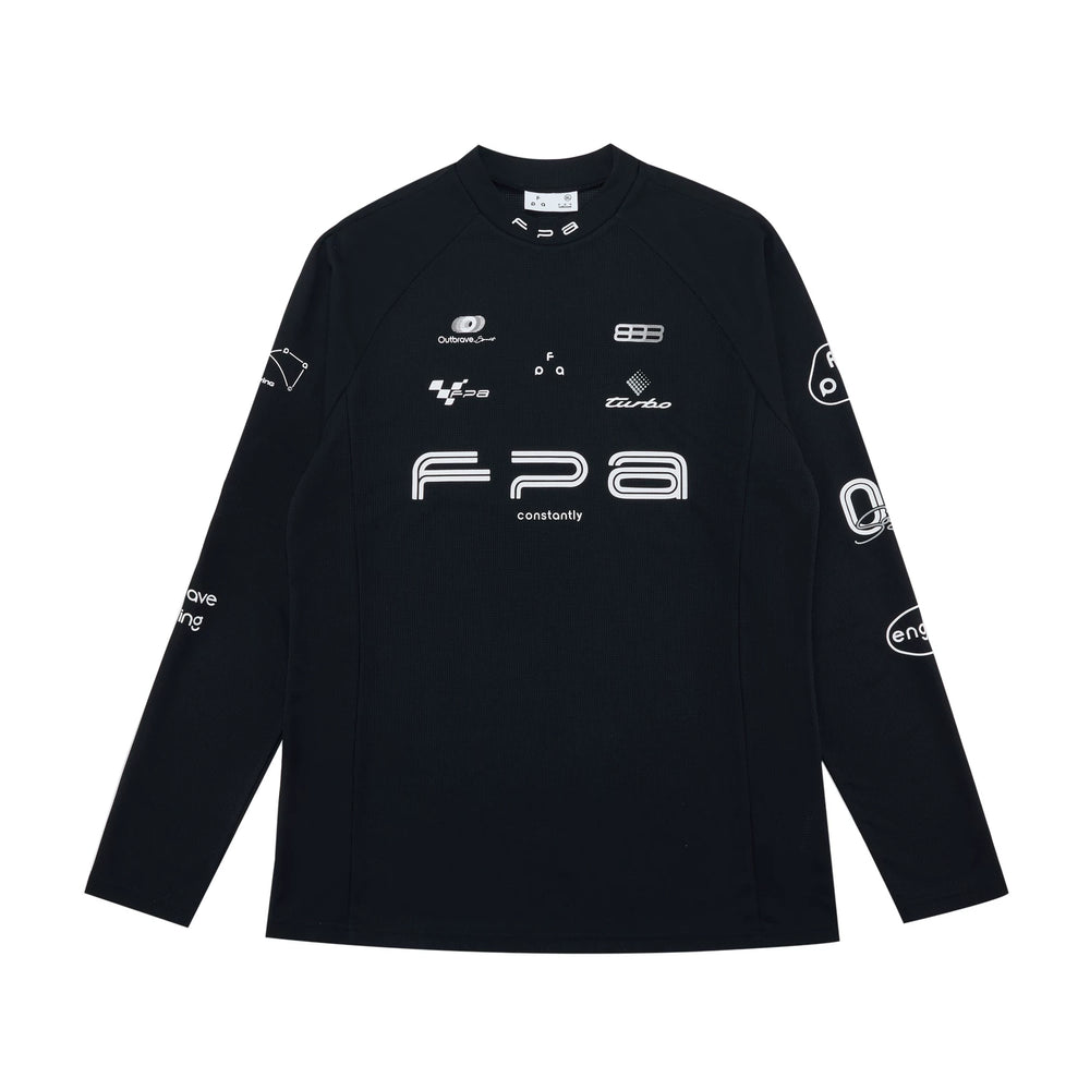FPA moisture absorbing quick drying semi high neck base long sleeved spring outdoor sports and leisure printed white black T-shirt for men