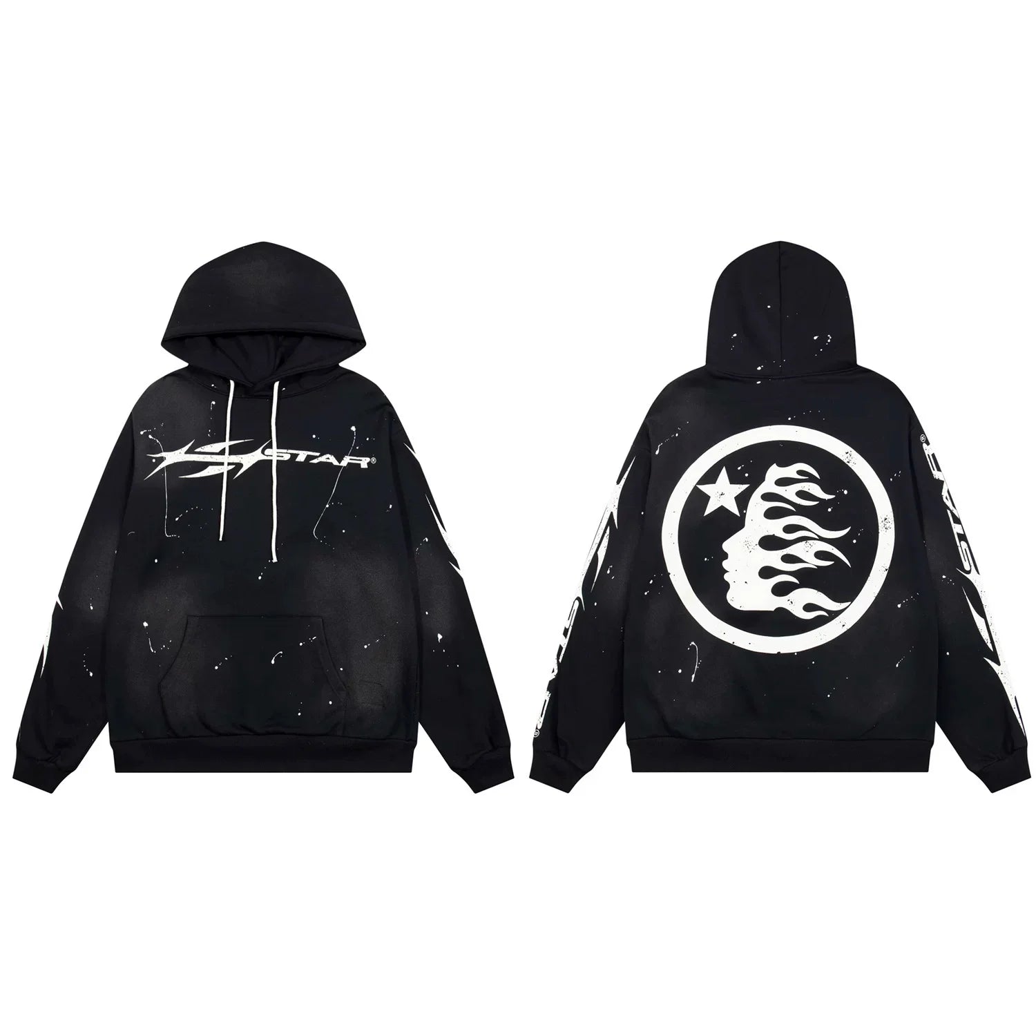 Hellstar Paint Splatter Spiked Logo & Flame Face Hoodie black