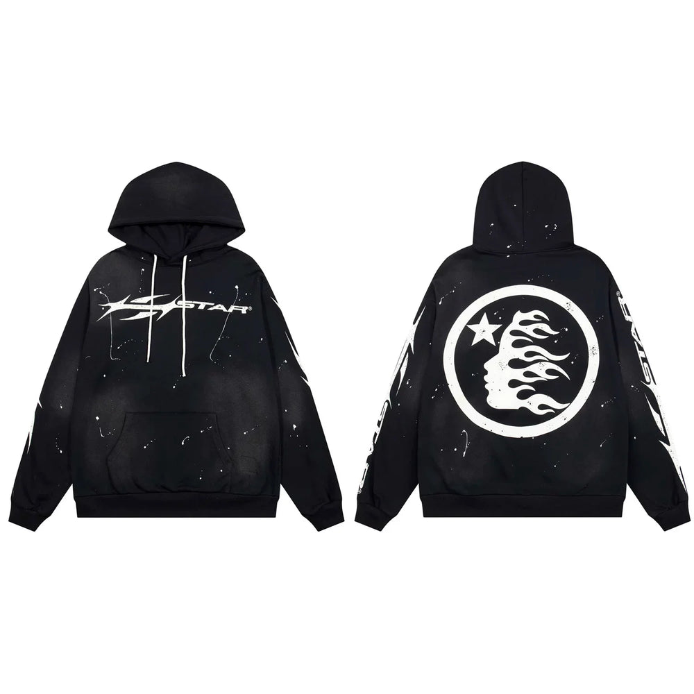 Hellstar Paint Splatter Spiked Logo & Flame Face Hoodie black