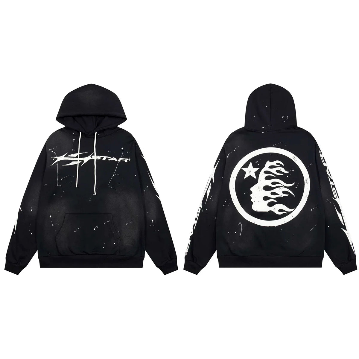 Hellstar Paint Splatter Spiked Logo & Flame Face Hoodie black
