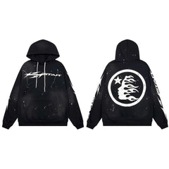 Hellstar Paint Splatter Spiked Logo & Flame Face Hoodie black