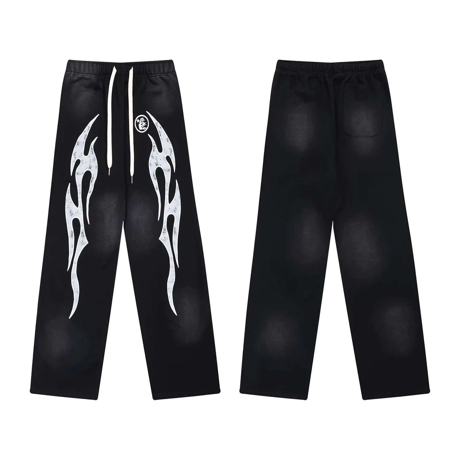 Hellstar White Flame Graphic Washed Black Drawstring Sweatpant