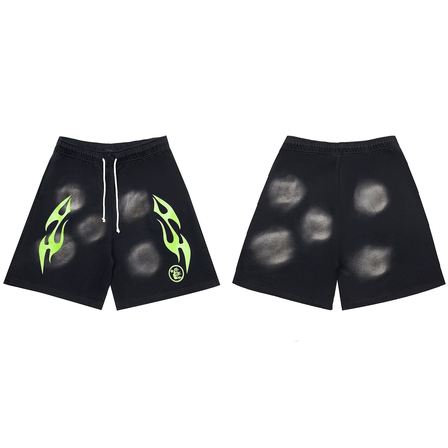 Hellstar Tribal Flame & Smudge Black Shorts green