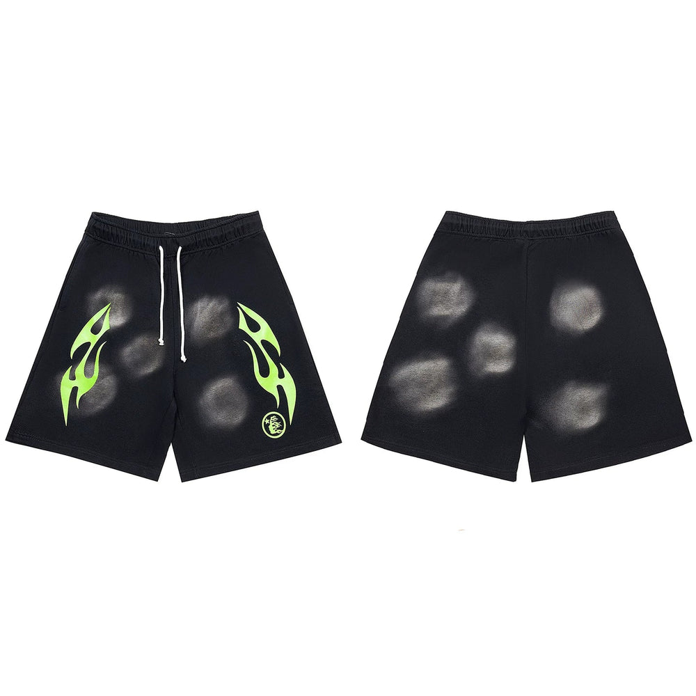 Hellstar Tribal Flame & Smudge Black Shorts green