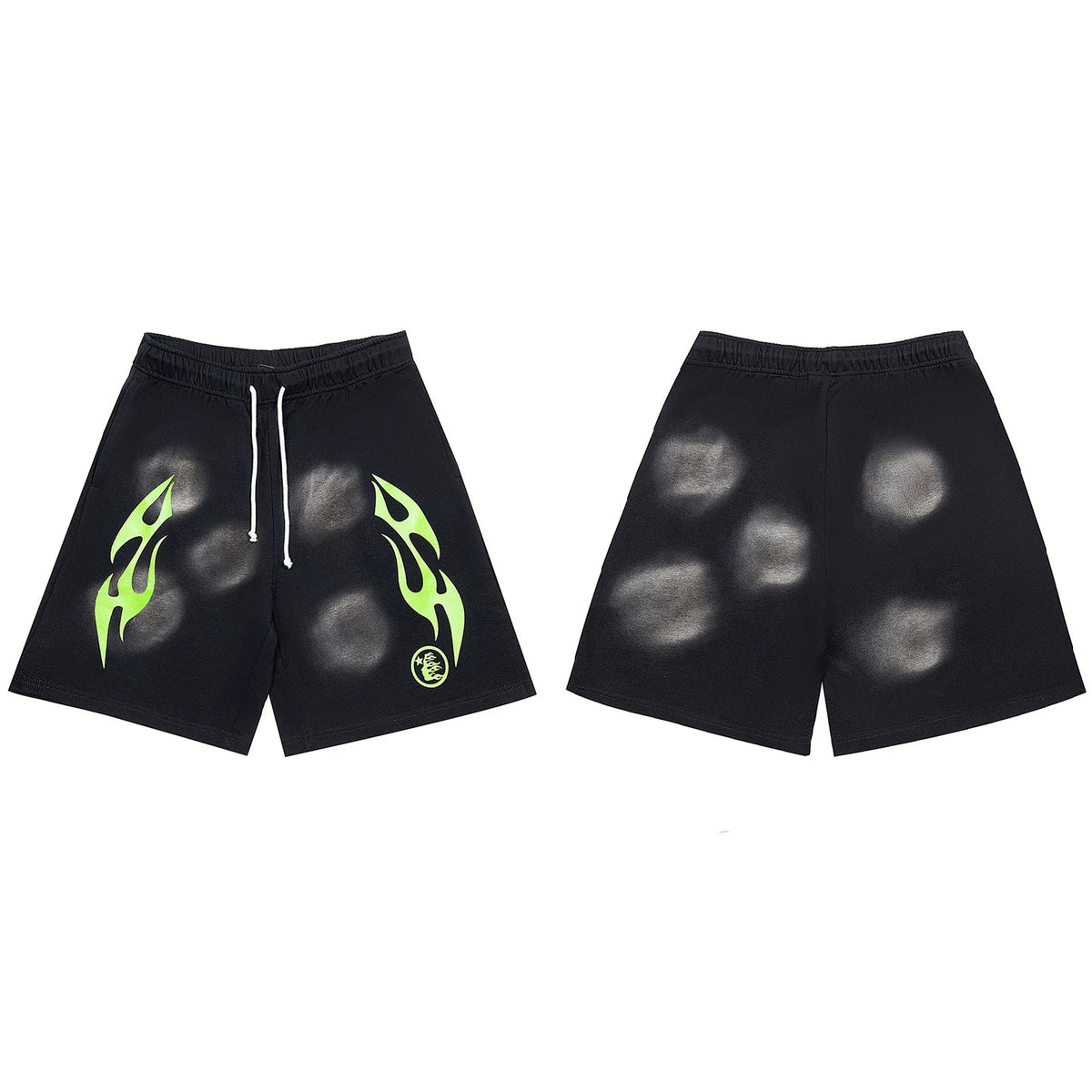 Hellstar Tribal Flame & Smudge Black Shorts green