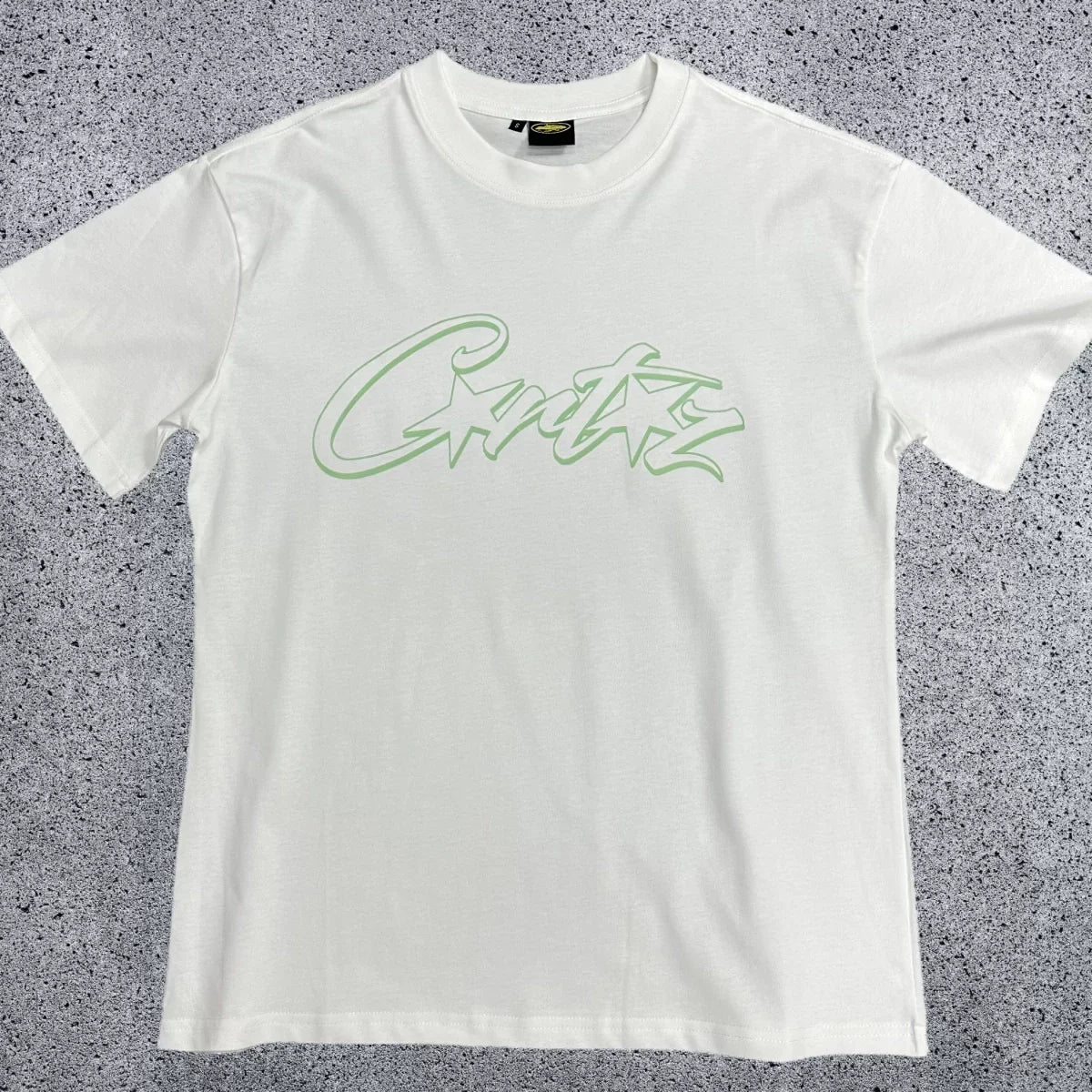 Mint Green Accent Star-Logo Graphic Tee - White & Green Streetwear T-Shirt