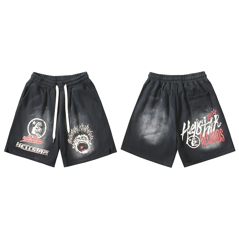 Hellstar Records Multi-Graphic Black Shorts