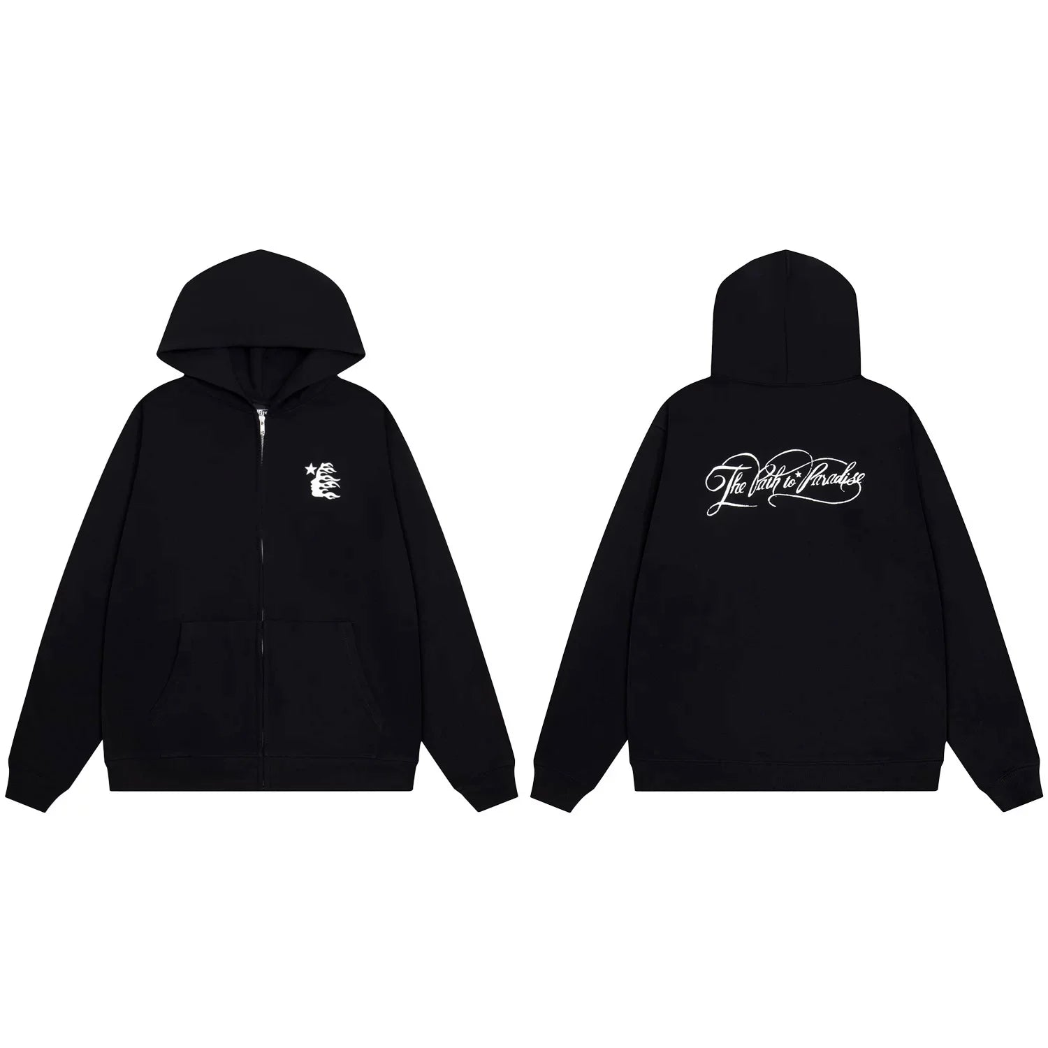 Hellstar Script Logo & Small Graphic Zip-Up Black Hoodie