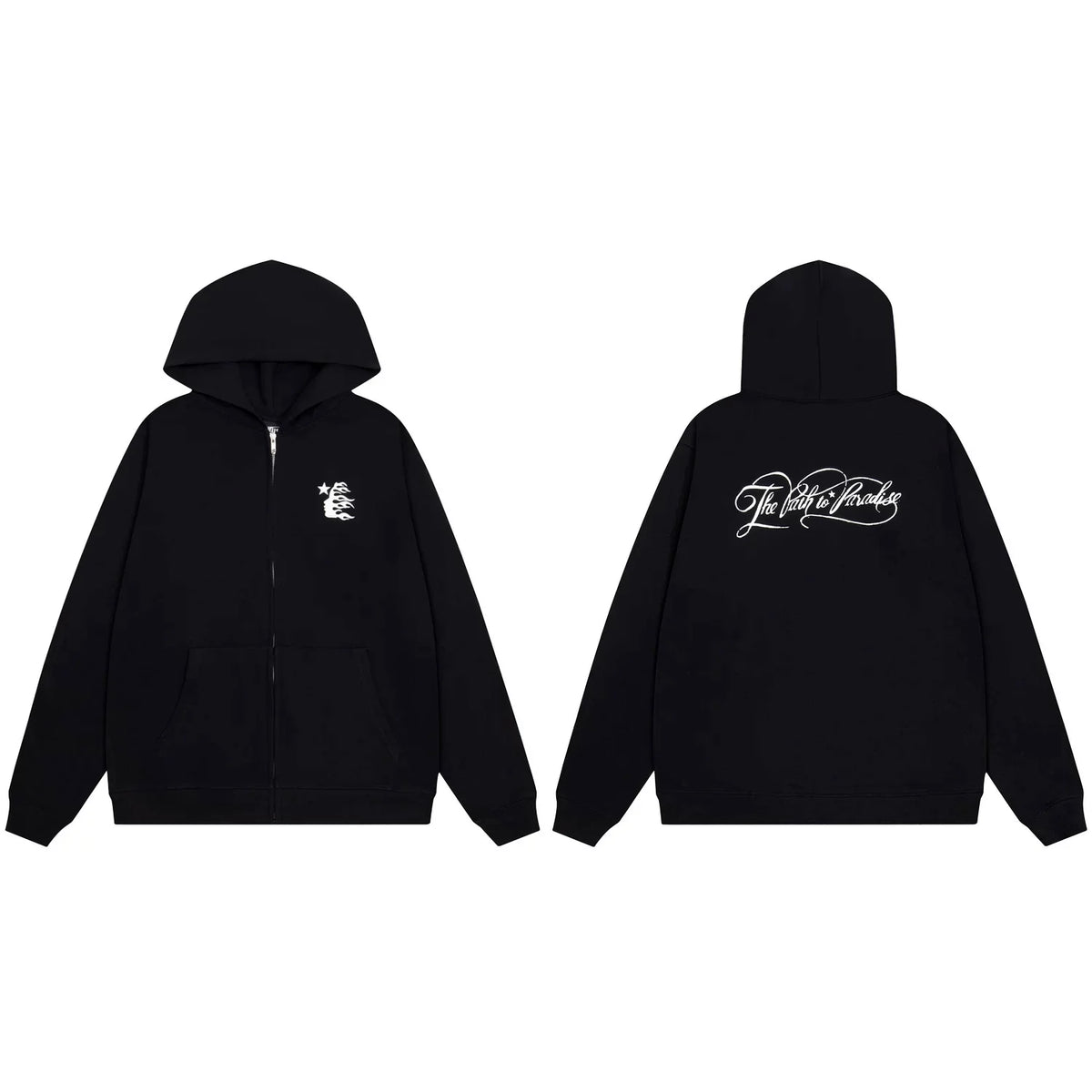 Hellstar Script Logo & Small Graphic Zip-Up Black Hoodie