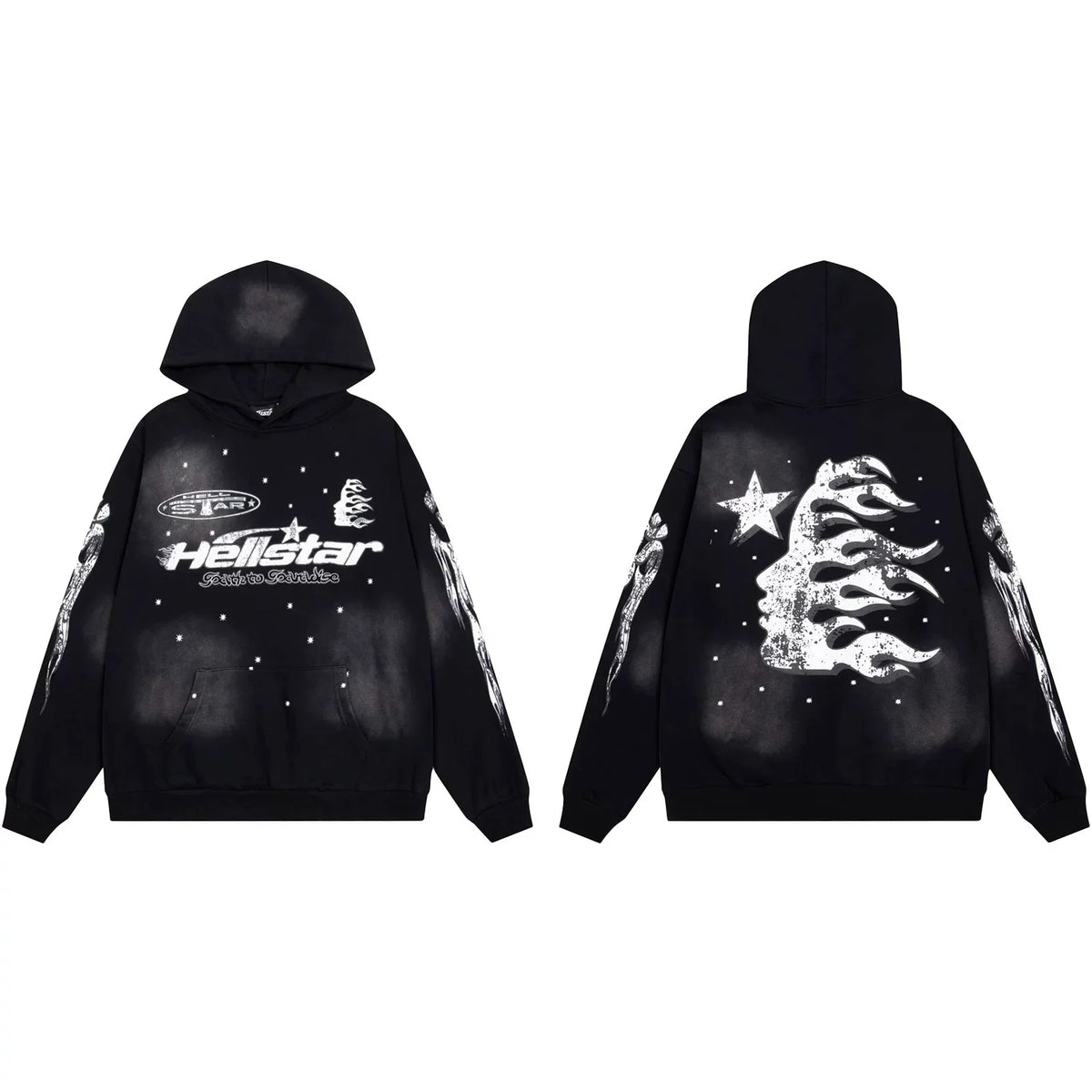 Hellstar Starry Night Flame Face Graphic Hoodie black