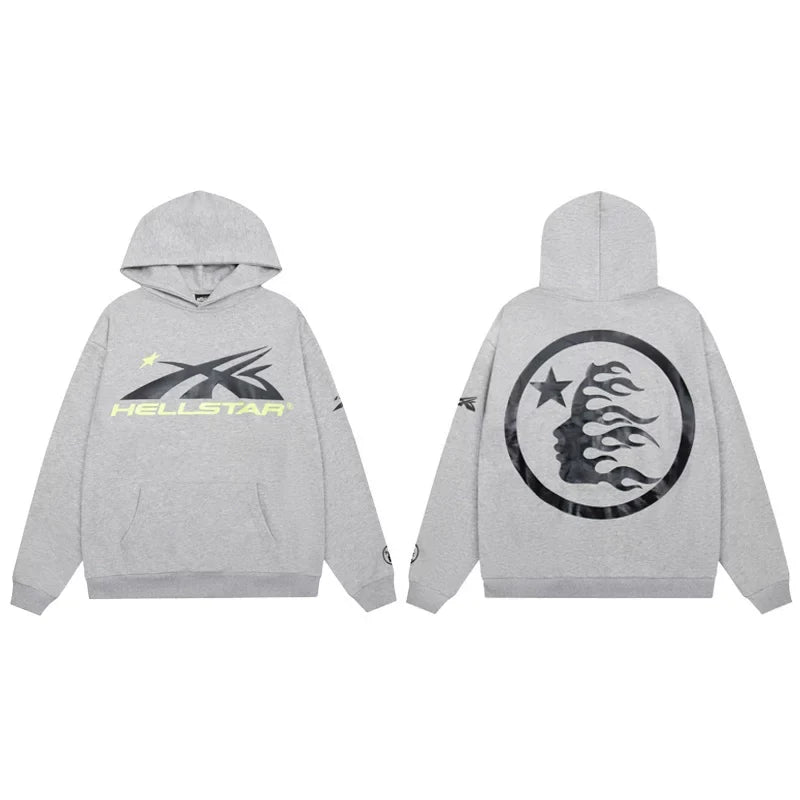 Hellstar Spiked Logo & Circular Face Hoodie grey