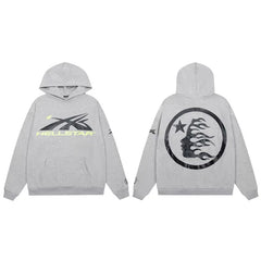 Hellstar Spiked Logo & Circular Face Hoodie grey