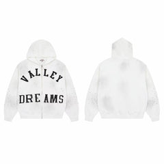 Vale Forever Valley Dreams Rhinestone & Applique Vintage Wash Full-Zip Hoodie white