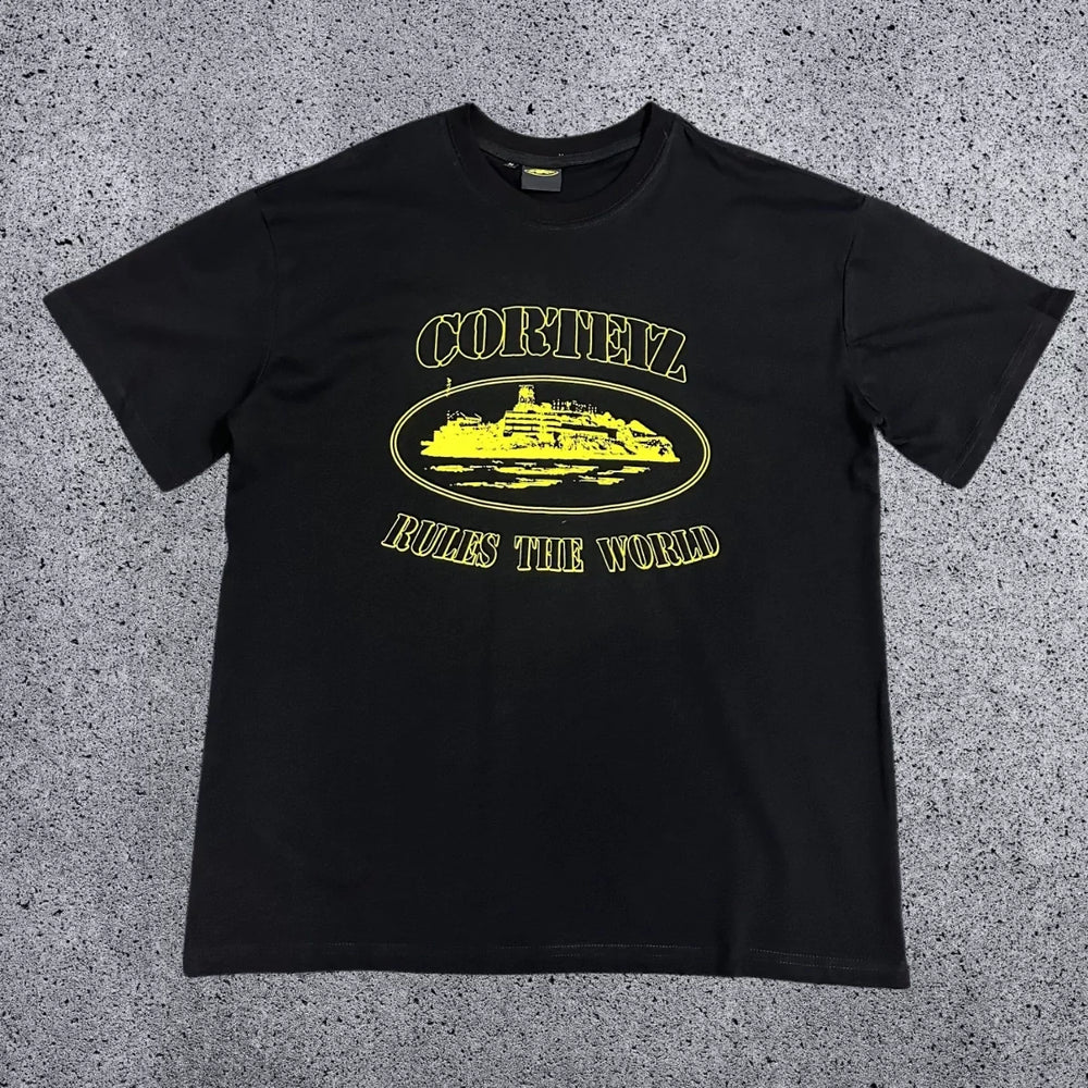 Corteiz "Rules The World" Alcatraz Graphic Tee (Black & Yellow Edition)