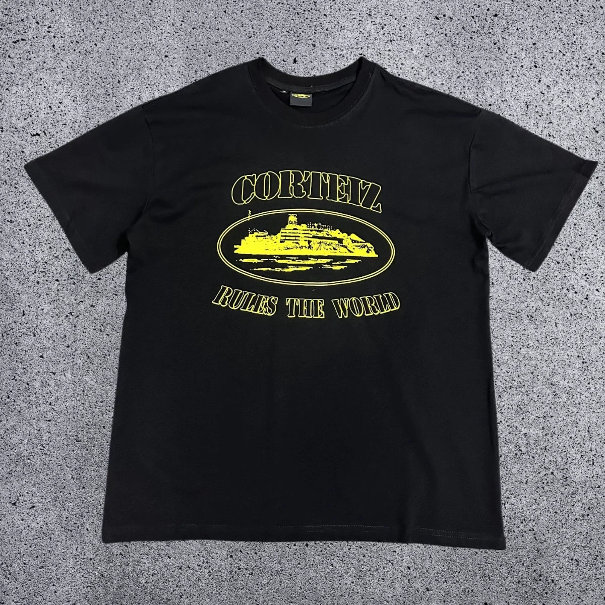 Corteiz "Rules The World" Alcatraz Graphic Tee (Black & Yellow Edition)