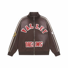 Vale Forever Valley Dreams Chenille Patch Lettering Vintage Wash Track Jacket brown