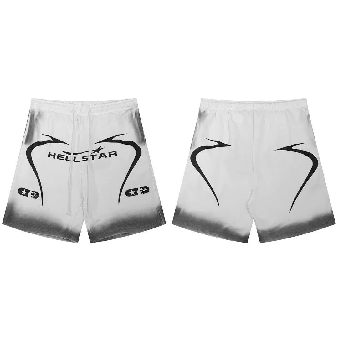 Hellstar Curved Graphic Shorts white