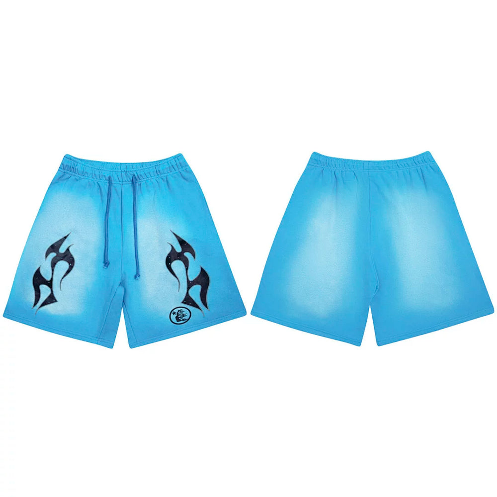 Hellstar Tribal Flame Graphic Shorts blue