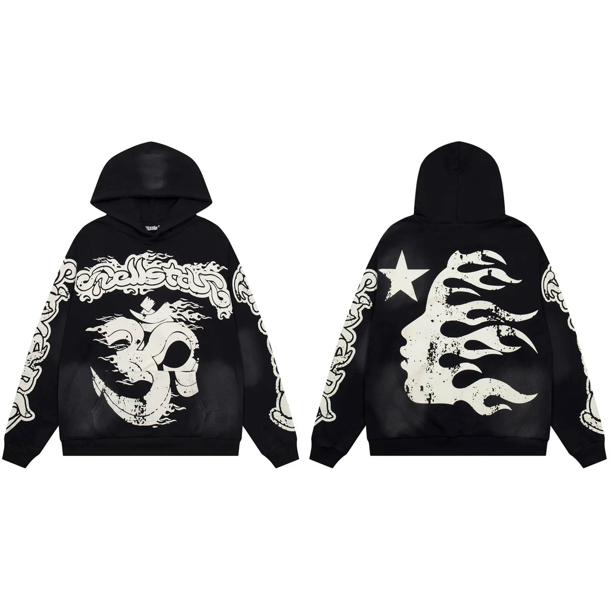 Hellstar Gothic Flame & Skull Graphic Hoodie black
