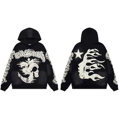 Hellstar Gothic Flame & Skull Graphic Hoodie black