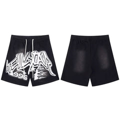 Hellstar Bold Typography & Flame Black Shorts