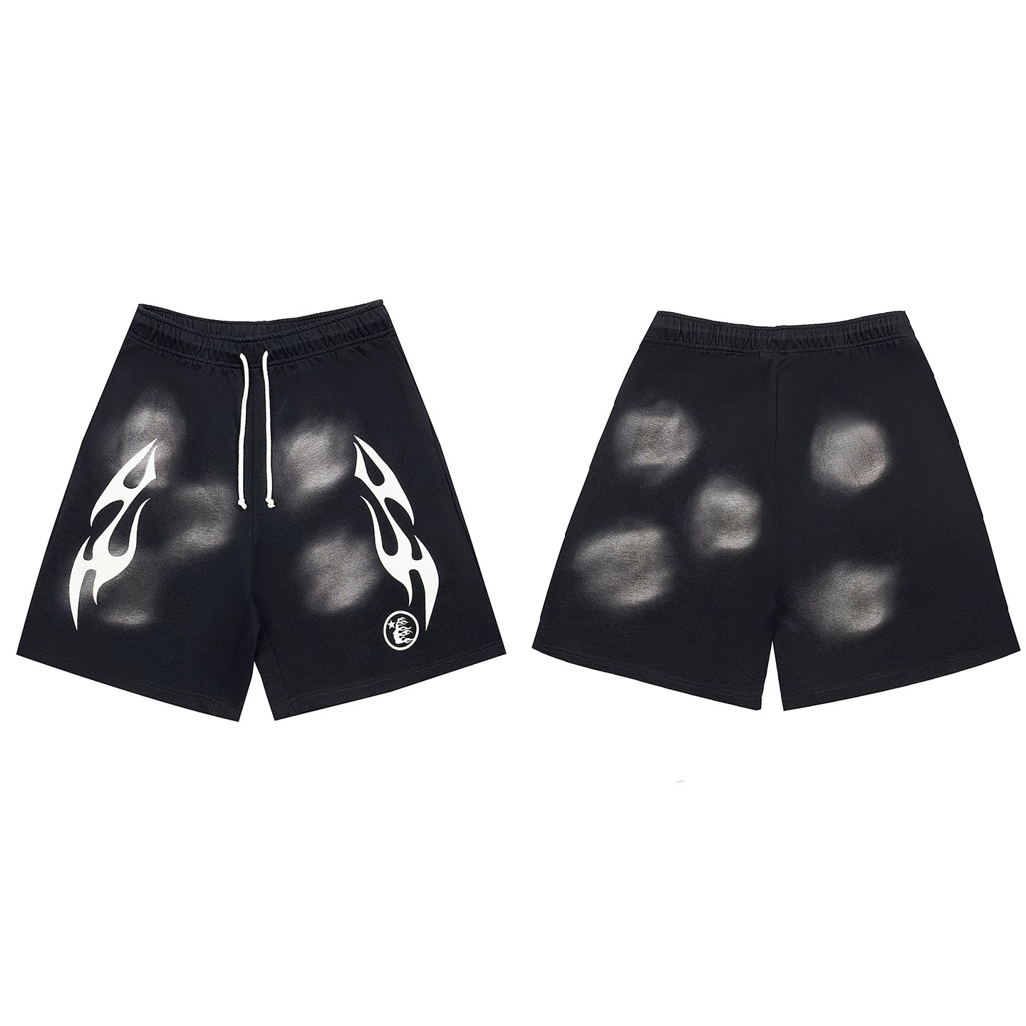 Hellstar Tribal Flame & Smudge Black Shorts white