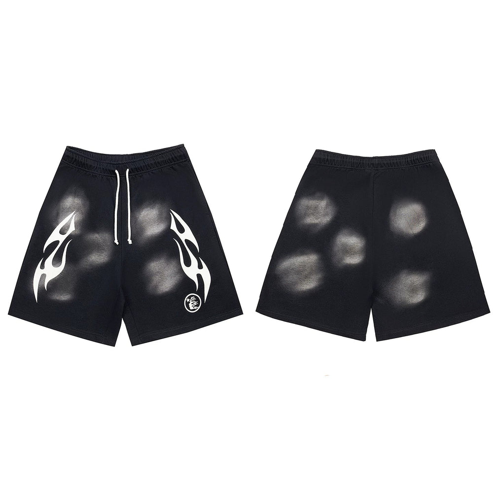 Hellstar Tribal Flame & Smudge Black Shorts white