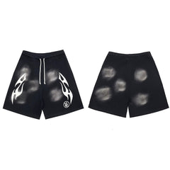 Hellstar Tribal Flame & Smudge Black Shorts white