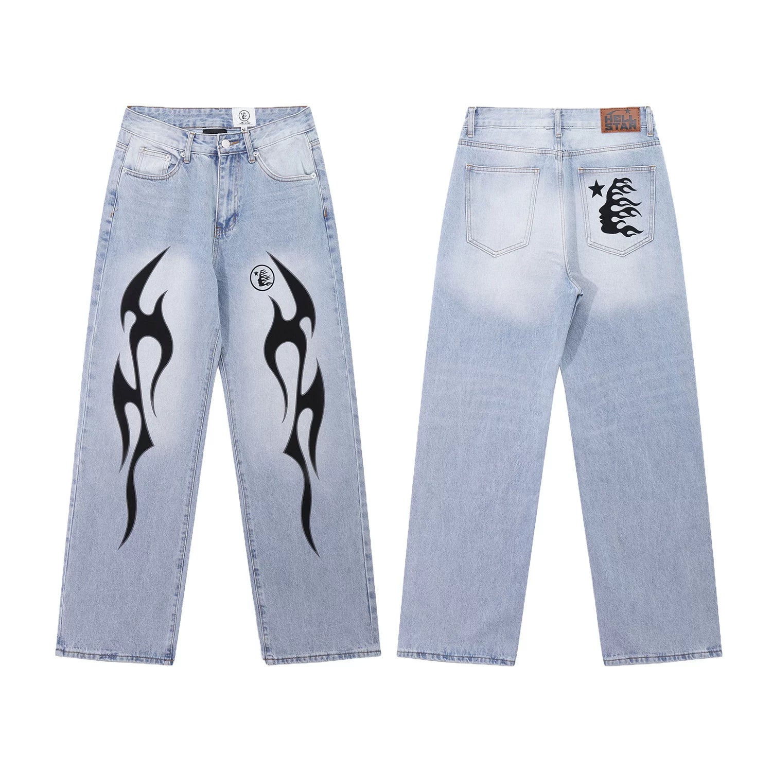 Hellstar Light Wash Flame Graphic Denim Jeans
