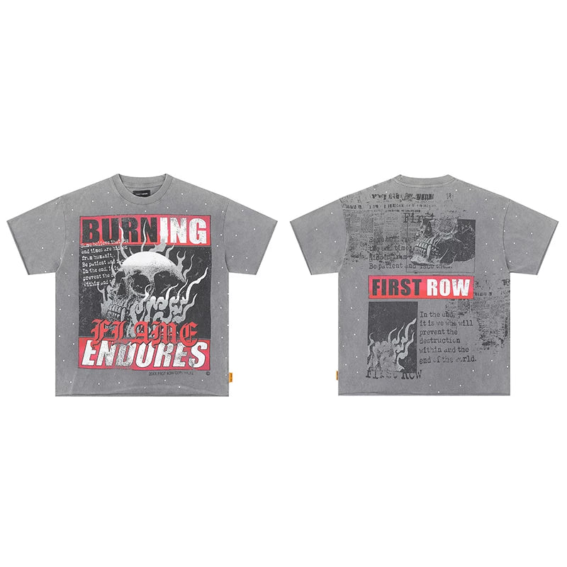 First Row “Burning Flame Endures” Skull Rhinestone Vintage Tee