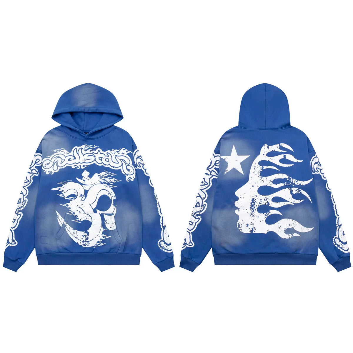 Hellstar Gothic Flame & Skull Graphic Hoodie blue