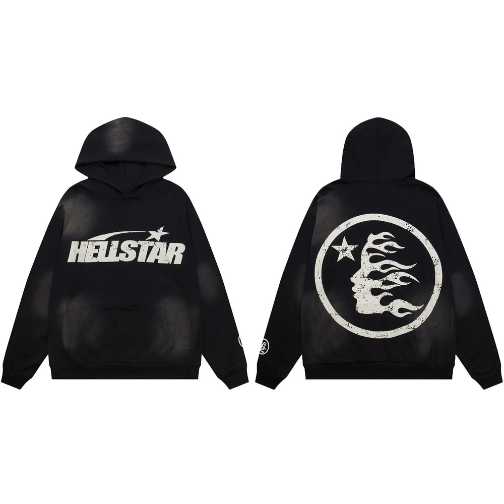 Hellstar Classic Logo & Flame Face Hoodie black