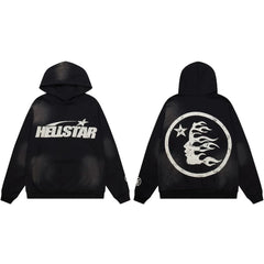 Hellstar Classic Logo & Flame Face Hoodie black