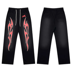 Hellstar Flame Graphic Drawstring Sweatpants black