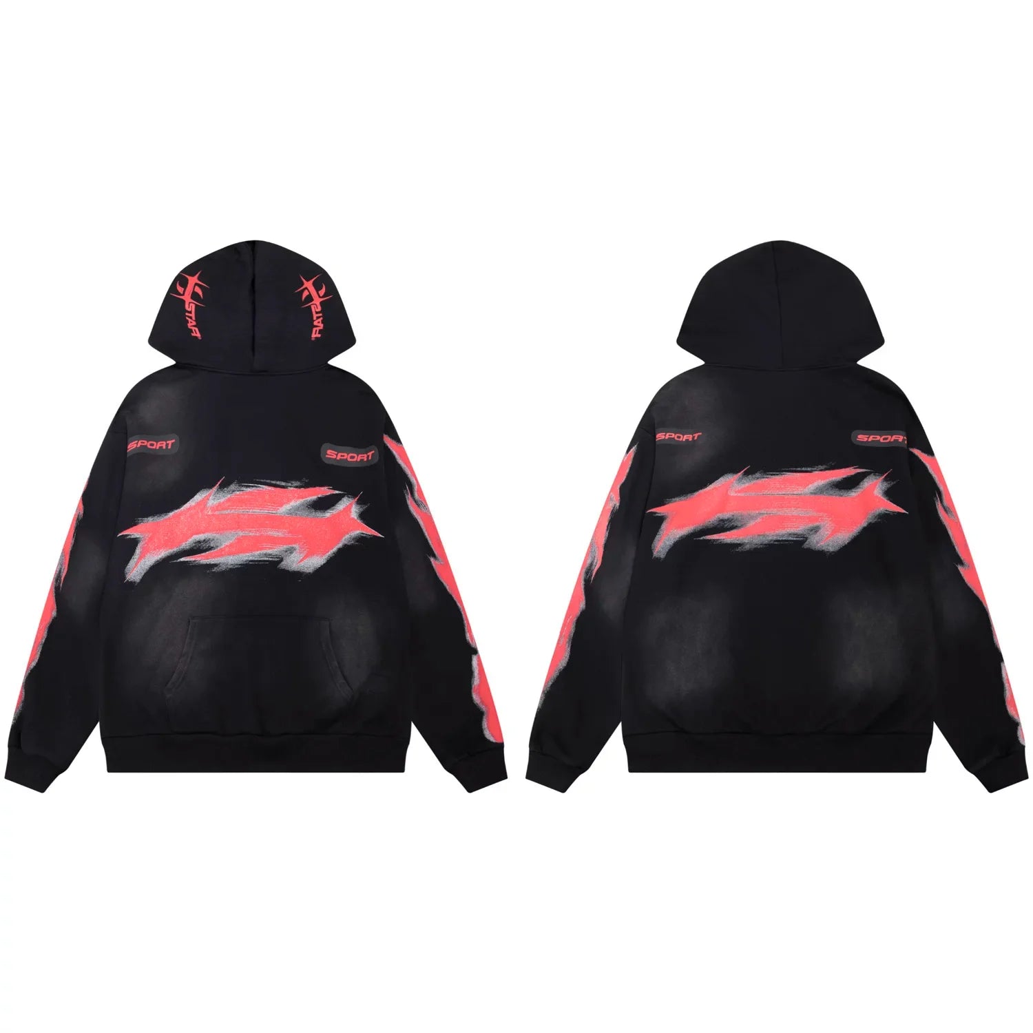 Hellstar Red & Grey Flame Graphic Black Hoodie