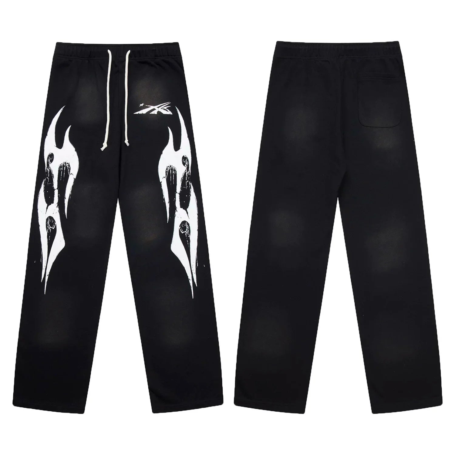 Hellstar White Flame Graphic Washed Black Sweatpants