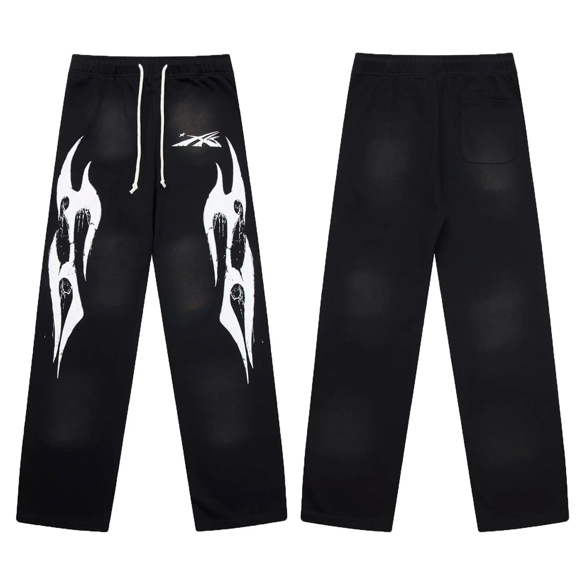 Hellstar White Flame Graphic Washed Black Sweatpants